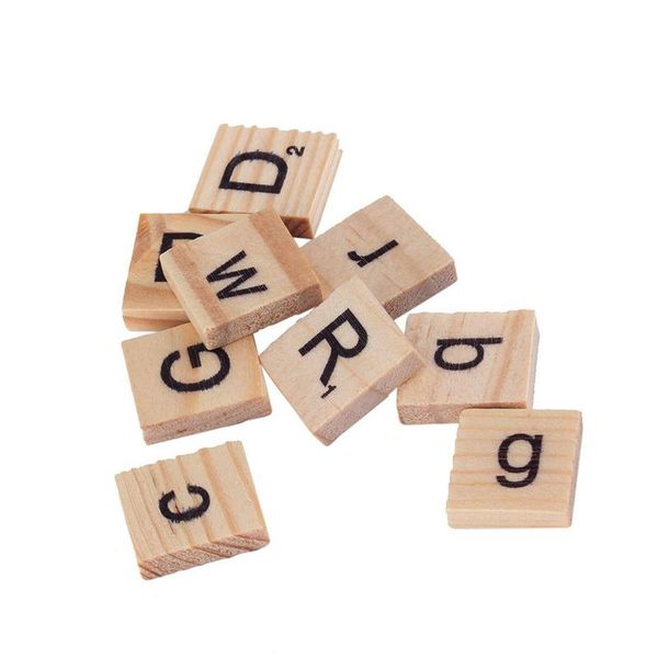 Caixa de madeira de 100 letras para alfabetos de madeira de artesanato, 100 ladrilhos de madeira telhas preto letras números quentes