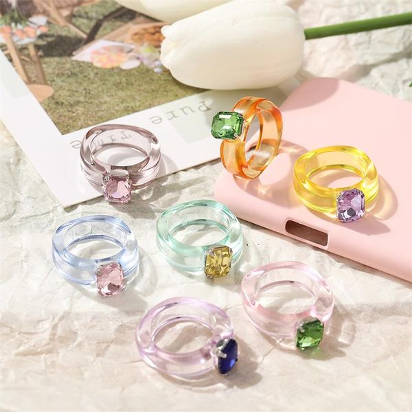 Anéis de Cluster Se eu ins Geléia Colorful Crystal Crystal Resina Transparente Acrílico Para As Mulheres Menina Coreana Partido Na Trendy Jóias Acessório Feminino