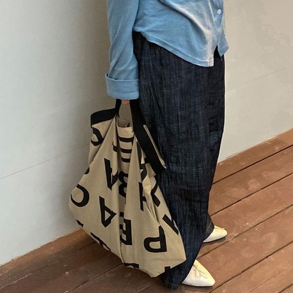 

evening bags 2021 fashion women's bag portable one shoulder peachbasketmarket korean ins large capacity letter canvas