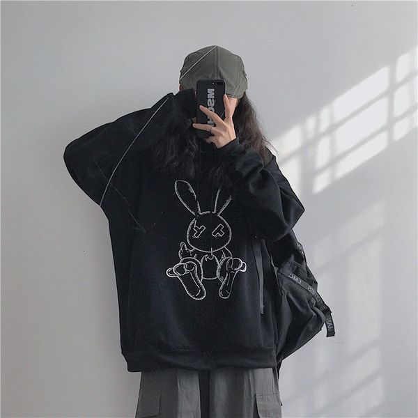 

deeptown style women hoodies winter 2021 fashion print sweatshirt long sleeve size warm plus veet pullover xyop, Black