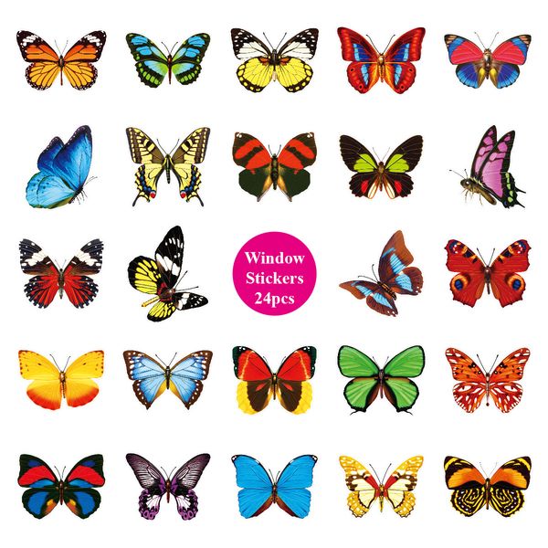 24 pc embalagem colorida borboleta adesivos de parede 5 polegadas não adesivo sala de filme eletrostático janelas decoração static adesivo de cling para superfície de vidro