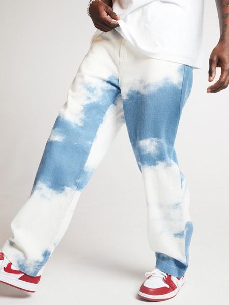 

women's jeans women statue printed y2k straight men pants high waisted vintage streetwear casual loose trousers washing motorcycle, Blue