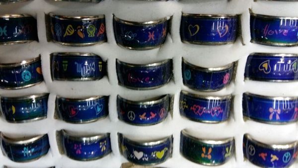 

10mm multicolour pattern moon peach heart cartoon mood ring mix design, Silver