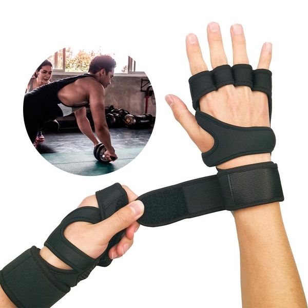 

cycling gloves weight lifting training gym grips fitness glove women men crossfit bodybuilding gymnastics wristbands hand palm protector, Black