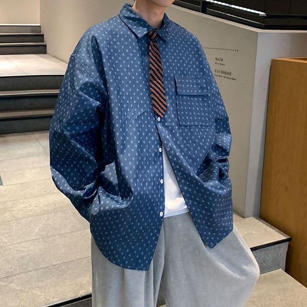 

new 2021 men's denim plaid printed long sleeve hawaiian shirt camisa social masculina streetwear french cuff mens fashion shirts yn0a, White