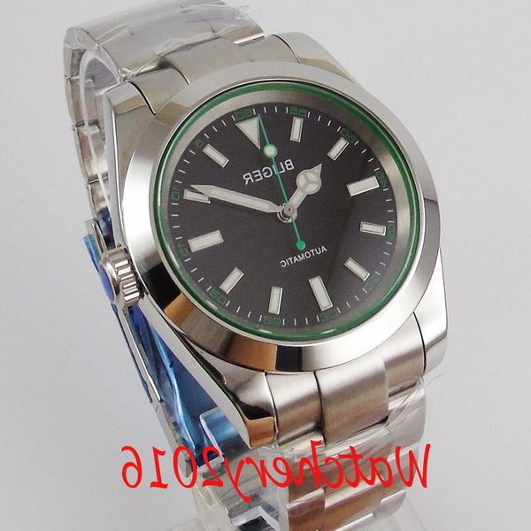 

40mm black big dial time luminous sapphire glass polished case miyota 8215 automatic movement men's watch men, Slivery;brown