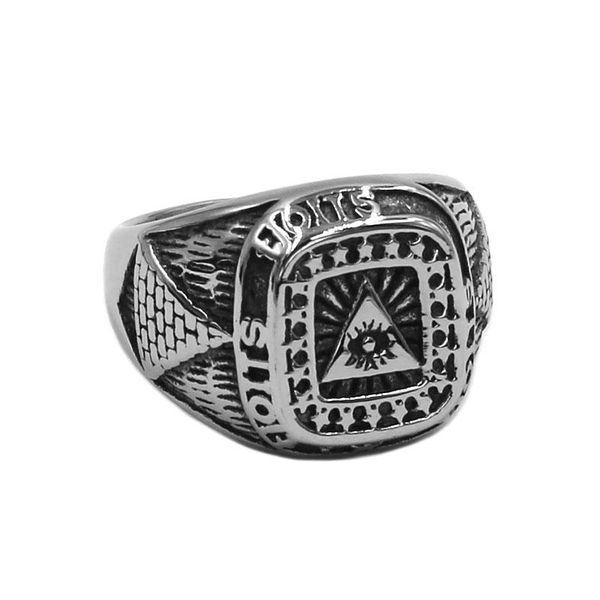 

cluster rings illuminati pyramid egyptian eye ring stainless steel jewelry fashion pyramids of egypt stars biker mens wholesale 929b, Golden;silver