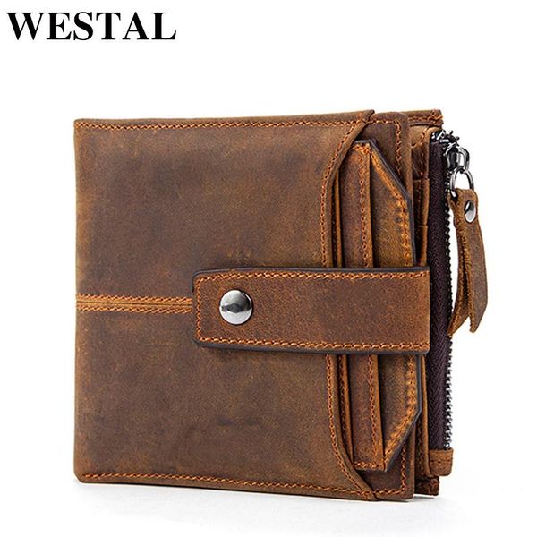 

wallets westal wallet male rfid genuine leather purse for men vintage men's wallet/clutch short money bag card holder with gift box 892, Red;black