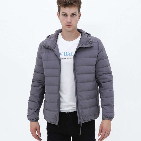 

all in one woven new lightweight down jacket men's short hooded youth leisure winter coat fashionwinter, Black