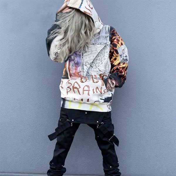 

men's hoodies & sweatshirts graffiti illusion colorful harajuku vibe style mens streetwear oversize retro hooded sweatshirt couple loos, Black