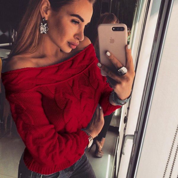 

women's sweaters 2021 autumn and winter sweater one-neck twist off-shoulder can be wholesale, White;black