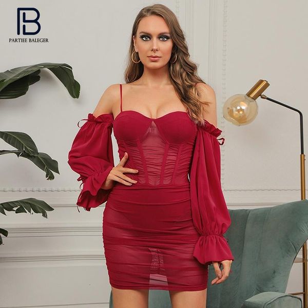 

casual dresses pb trendy mini dress flared sleeves off shoulder draped design celebrity party club vestido, Black;gray