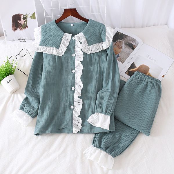 

2021 new spring and autumn women's sweet princess style suit cotton crepe large lapel casual shirt cute long-sleeved trousers und2, Black;brown