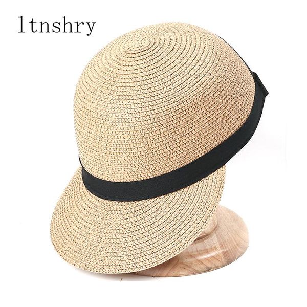 

wide brim hats 2021 summer women solid color straw hat equestrian ribbon fashion sun outdoor casual baseball cap sunscreen adjustable, Blue;gray