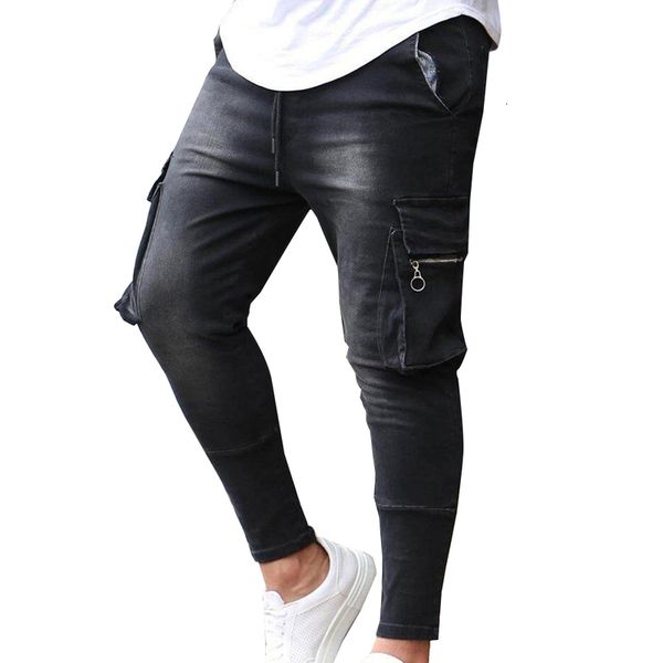 

fashion met potlead men clothing jogger denim casual broek pocket jeans, Blue