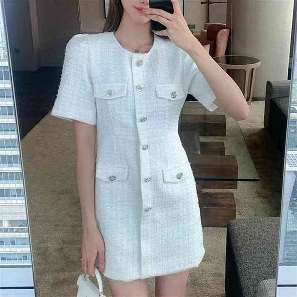 

women dress fall retro round neck bright silk embellished high waist slim-fit over-the-knee tweed dresses 210603, Black;gray