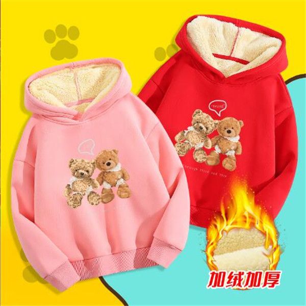 garotas quentes camisolas 2022 nova roupa infantil inverno menina mais velo desenhos animados suéter urso casaco meninos hoodie tops copo