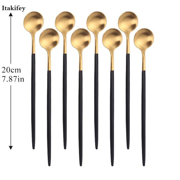 

portable cutlery ice spoon coffee tea cafe scoop long handle spoons dinnerware flatware drinking thicken 8/pc sets