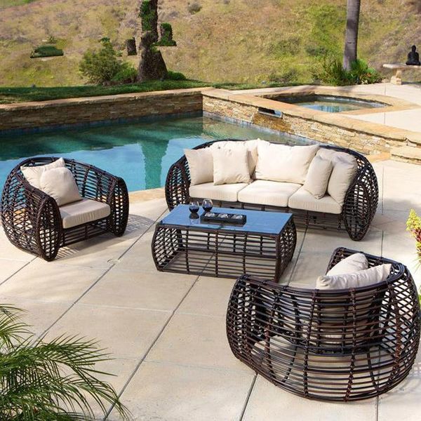 

outdoor courtyard leisure balcony table with rattan chair sofa sitting room with rattan sofa