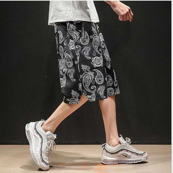 

men's shorts harajuku streetwear bandana paisley pattern fashion summer hip hop casual bottoms elastic, White;black