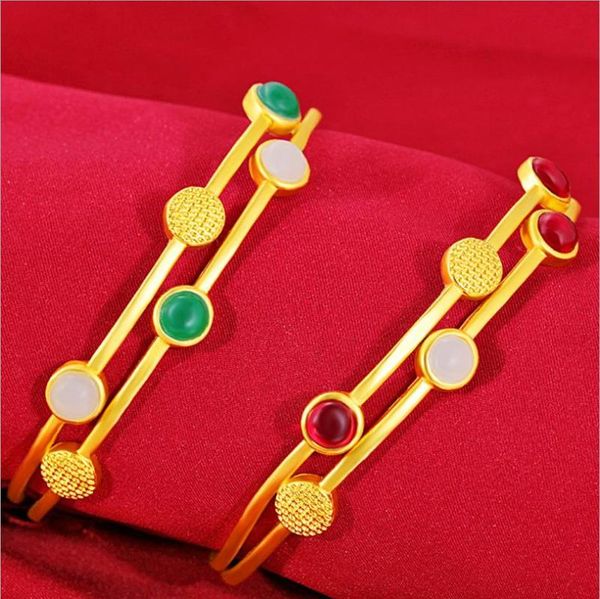 

bangle 2pcs/lot classic cuff 24k gold bracelet fashion opening bangles for women wedding jewelry gifts, Black