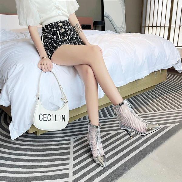 

boots 2021 ankle pointed elegant spring and autumn women shoes black lace flower zip casual high heels