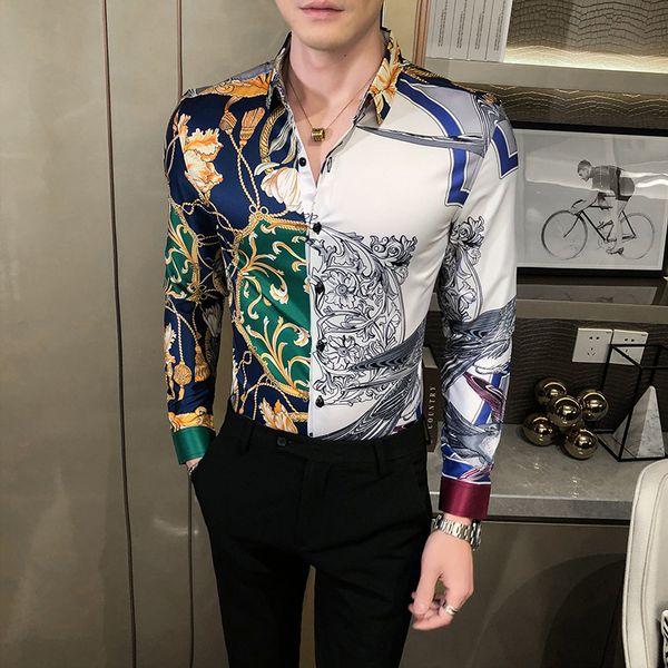 

british 2021 new style luxury printing shirts for clothes all game long sleeve casual men's clothing fine fine-tuning club tuxedo bshc, Black;brown
