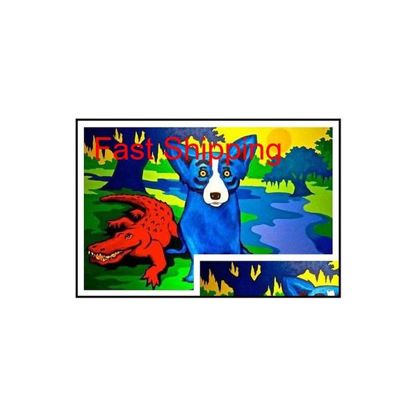 

george rodrigue animal blue dog hd canvas print wall art oil painting home decor on canvas multi qylyzh bwkf
