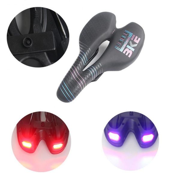 

bike saddles ultralight bicycle saddle hollow racing seat imitation leather soft cushion with warning light mtb road riding equipment