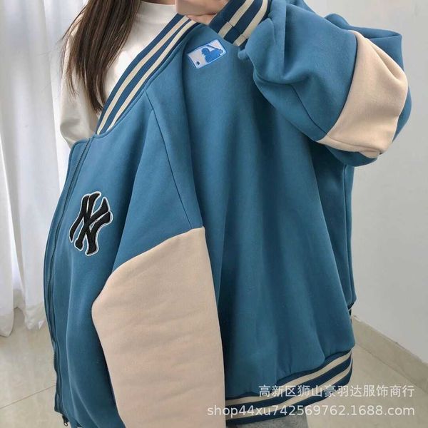 

2021, mlb / yankees ny embroidered plush thickened baseball et zipper with five warm effects, Black