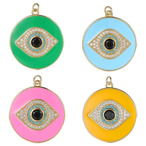 

charms colorful cubic zirconia evil eyes pendants enamel round pendant for women diy earrings necklace bracelets making supplies, Bronze;silver