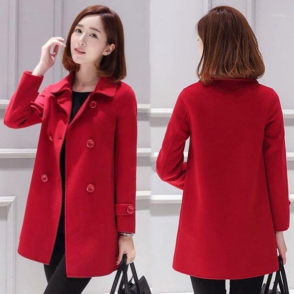 

woolen coat mid-length women's clothing 2021 spring korean version of slim and thin all-match trend wool & blends, Black