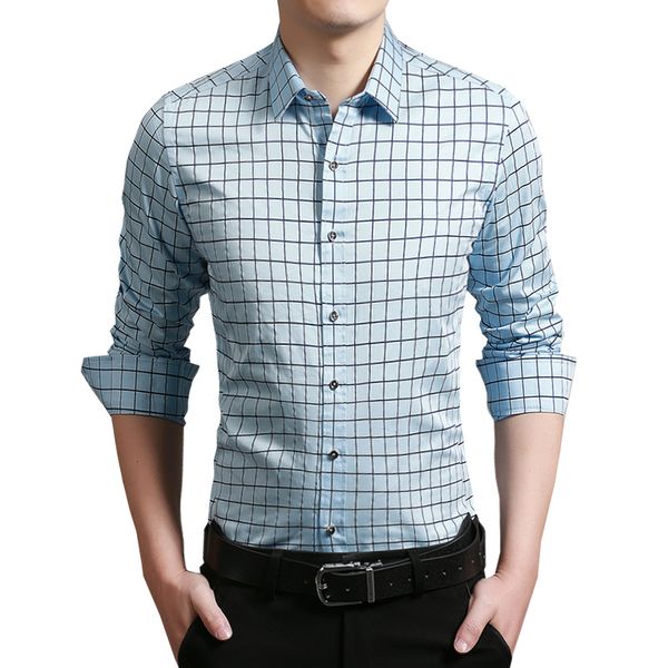 

2018 fashion casual men shirt long sleevesbusiness slim fit plaid shirt men mens dress shirts men clothes 5xl xxl, White;black