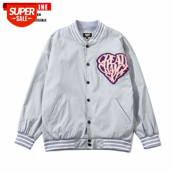 

tkpa american retro heart-shaped letter embroidered jacket male street bf loose baseball uniform couple casual #ql7p, Black;brown