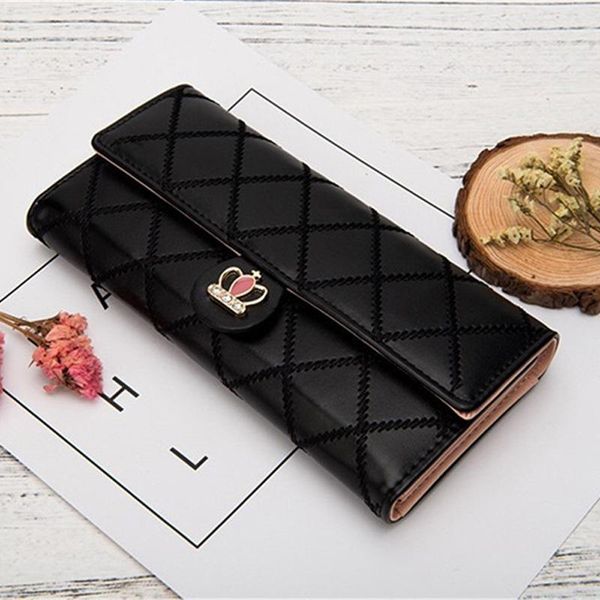 

wallets women ladies pu leather wallet zip long purse card phone holder case clutch handbag money 2021 /by, Red;black