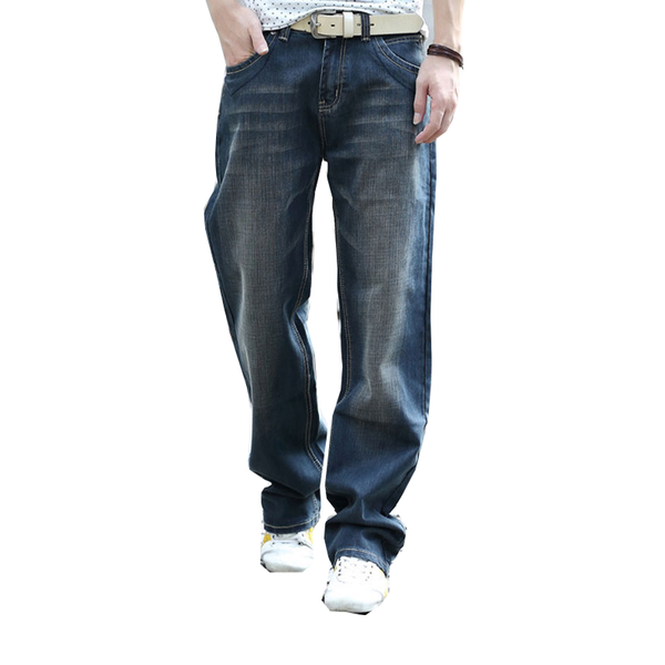 

men's pants fashion casual jeans loose streetwear hip hop skateboard black wide leg size 44