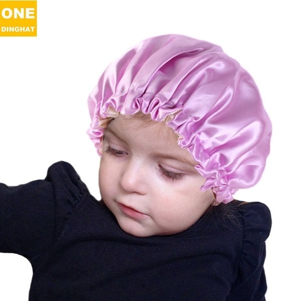 

children hat hats beanie elastic nightcap adjustable buckle double layer satin candy color hair protection cap baby h24qz2t, Yellow