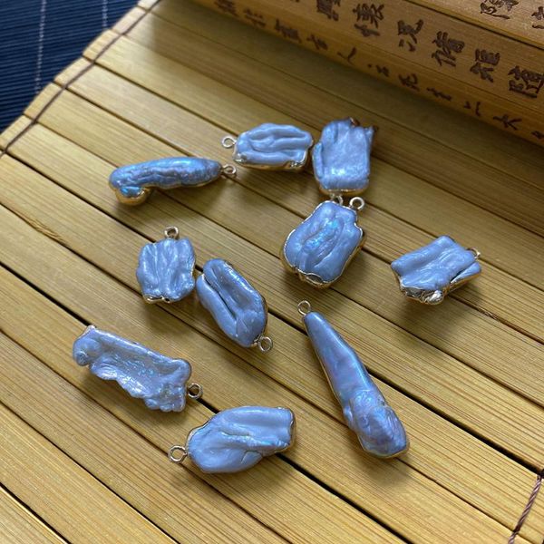 

charms natural freshwater pearl pendant white irregular shape golden wrap suitable for creating charm jewelry gift decoration wholesale, Bronze;silver