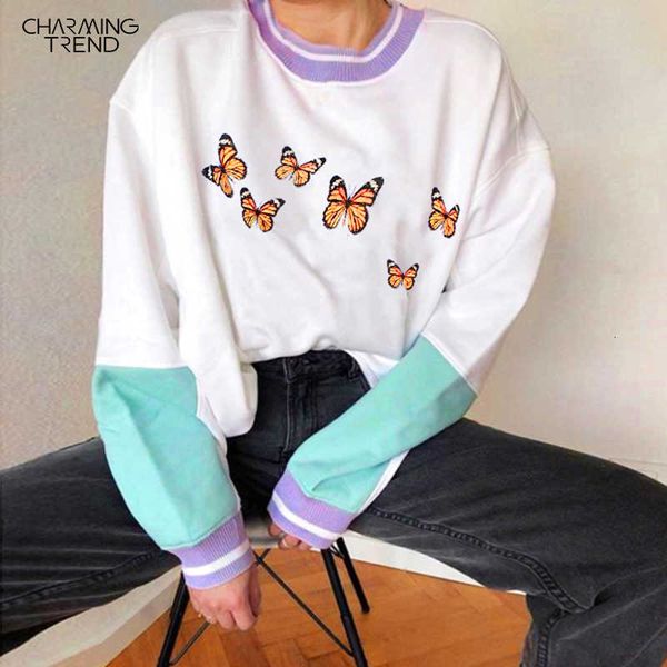 

womens clothes hoodies sweatshirt young girls cute butterfly loose autunm women long sleeve warm fleece pullover white blue 201008, Black