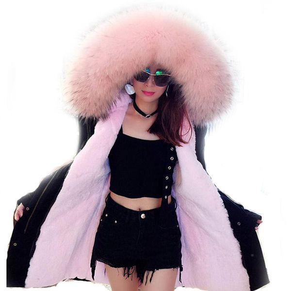 

women's down & parkas furtjy arrival camoflage parka with fur faux lined plus size big real raccoon collar, Black