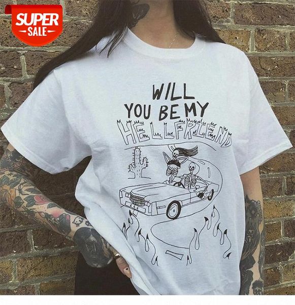 

sunfiz HJN Unisex Will You Be My Hellfriend T-Shirt Hipsters Grunge Style Tumblr Shirt 90s Street Wear White Tee #Kg05