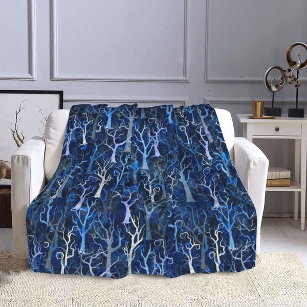 

blankets witch forest blue storm pattern lightweight blanket for home decor, bed, sofa, black, 50"x40"