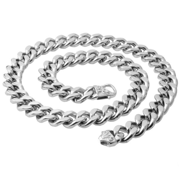 

chains 12/15mm customize length mens stainless steel necklace curb cuban link chain fashion jewelry, Silver