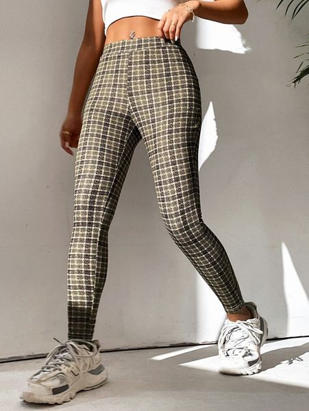 

petite plaid print skinny pants l3zj#, Black;white