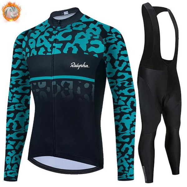 

racing sets ralvpha 2021 creative pattern men's winter warm fleece cycling suit long mtb sportswear mountain ropa ciclismo, Black;blue