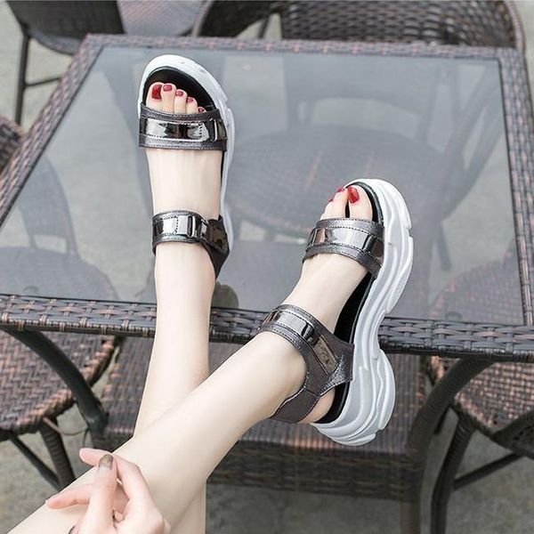 

2021 women summer fashion wedge roman sandals thick soled open toe casual sports beach shoes, Black