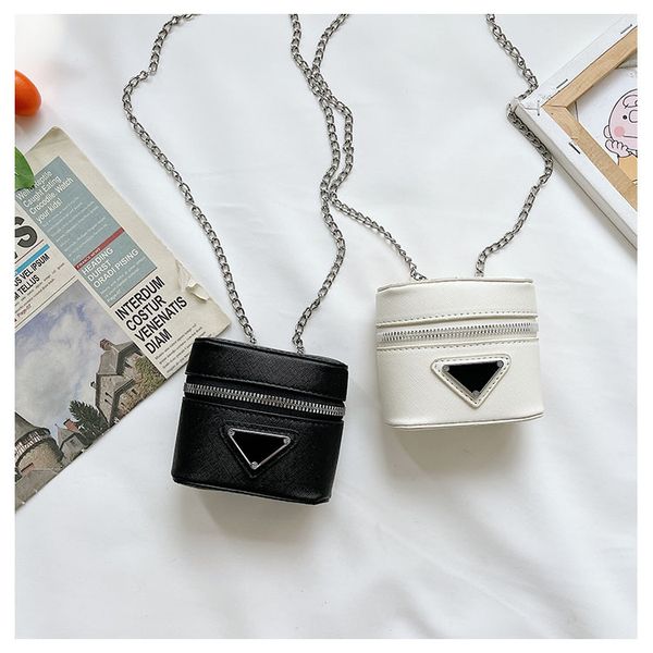 

2021 new mini bucket children girls purse bag silver chain crossbody black white color messenger handbag child girl fashion accessories gift