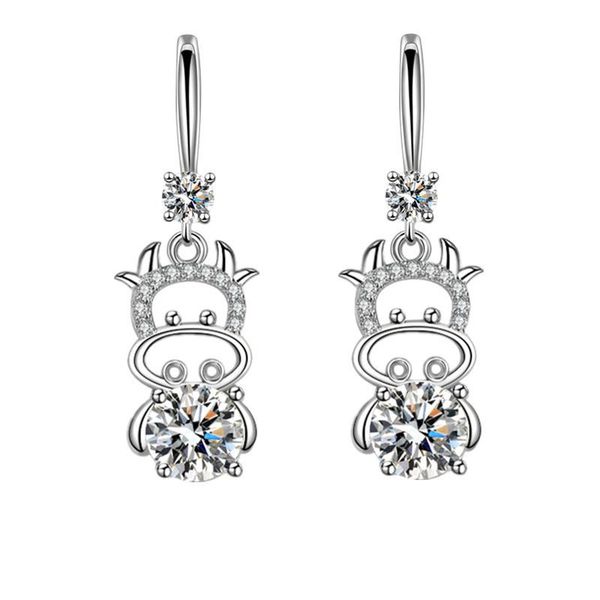 

dangle & chandelier 2021 style rhinestone earrings chinese zodiac animal cow for ladies gift, Silver
