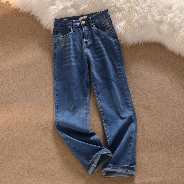 

women's jeans high waist casual women denim pants autumn loose korean style fashion drape straight-leg ankle-length, Blue