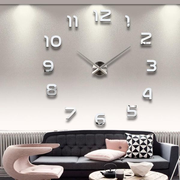 

wall clocks creativity fashion clock 3d diy mute acrylic mirror sticker quartz watch orologio da parete home decor dk50wc